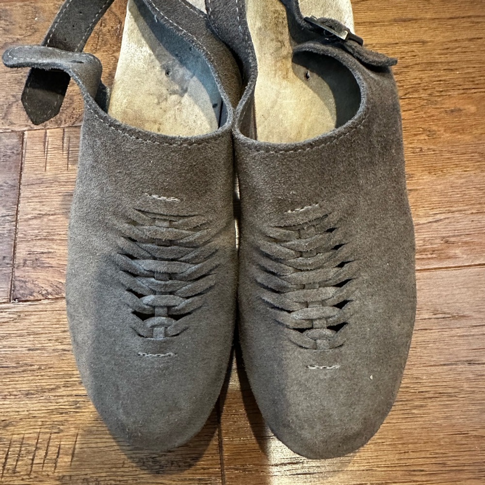 No. 6 suede clog on high heel